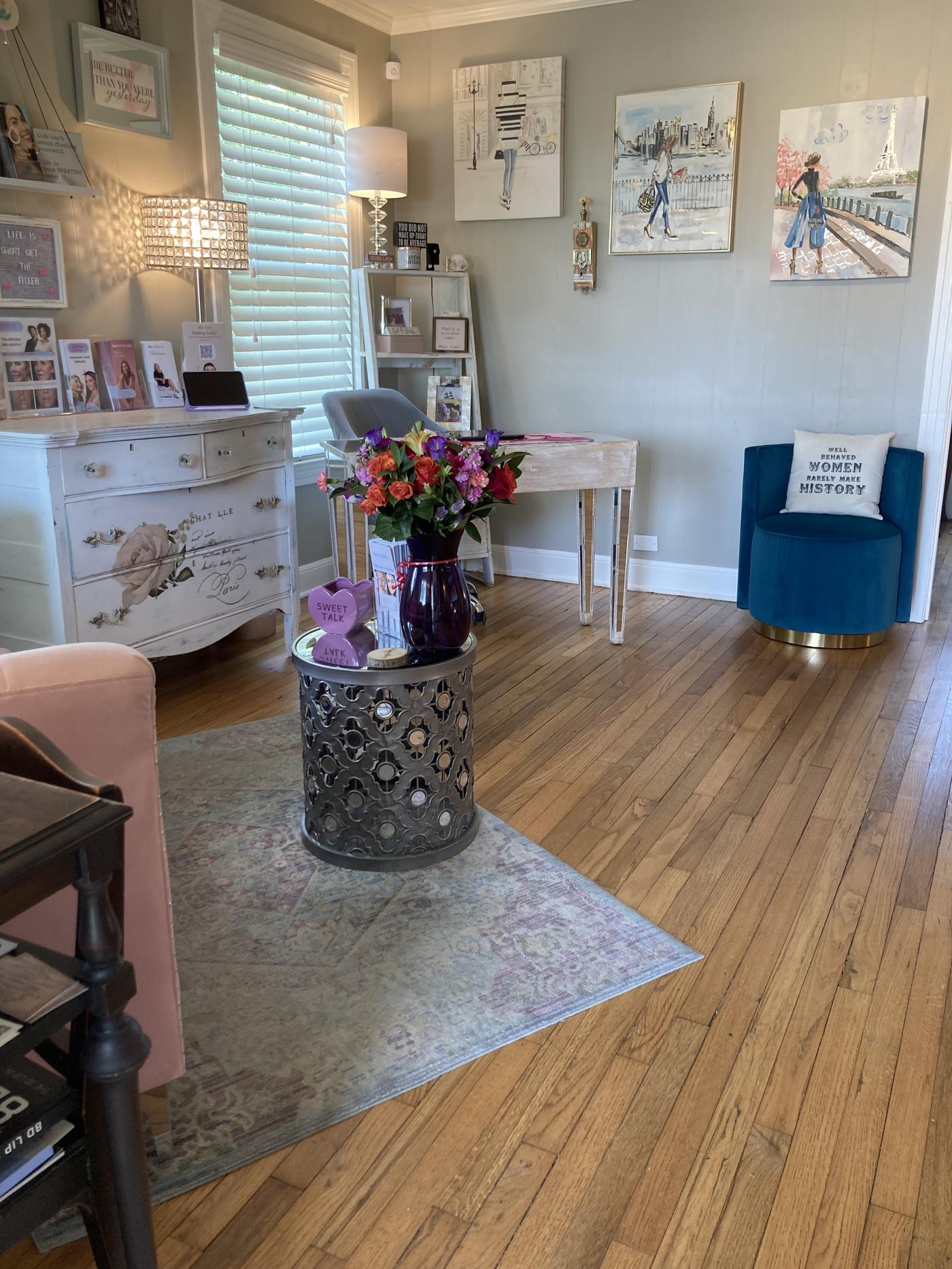 Opal Aesthetics & Wellness waiting lounge in Dripping Springs, Texas